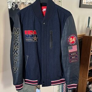 Nike Air Men's USA Basketball 1994 Leather Varsity Jacket Navy Large New w Tags